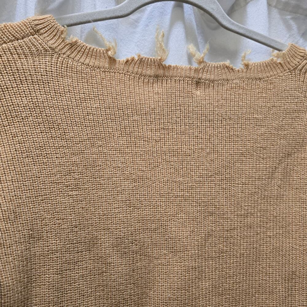 Lovers and Friends camel brown cropped distressed knit sweater V-neck small - Picture 10 of 11